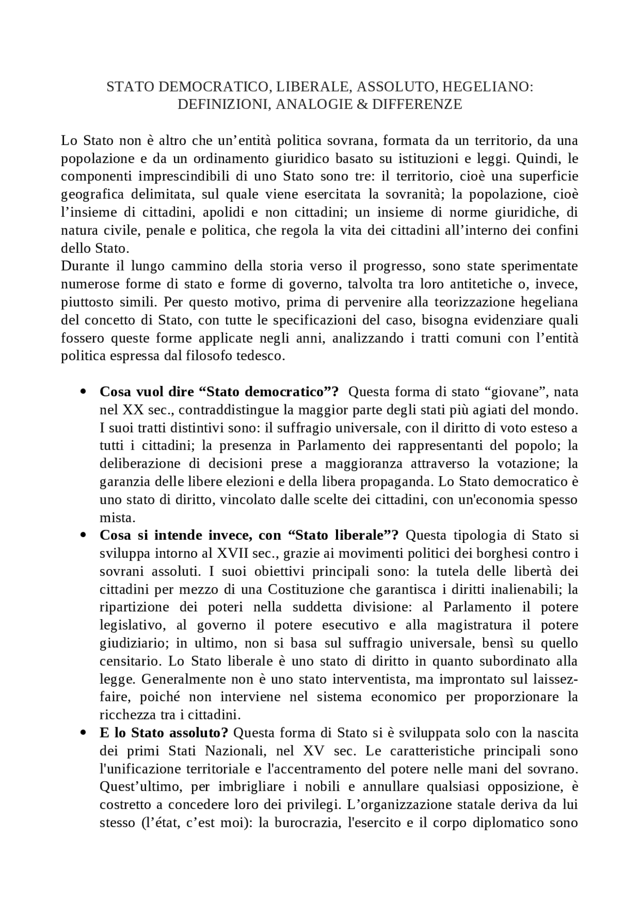 Lo Stato secondo Hegel democratico, liberale, assoluto o "hegeliano