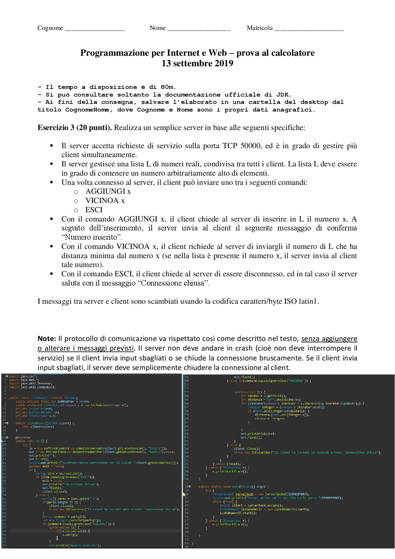 Esami svolti Domande teoria+Codice Esercizi Programmazione Internet e ...