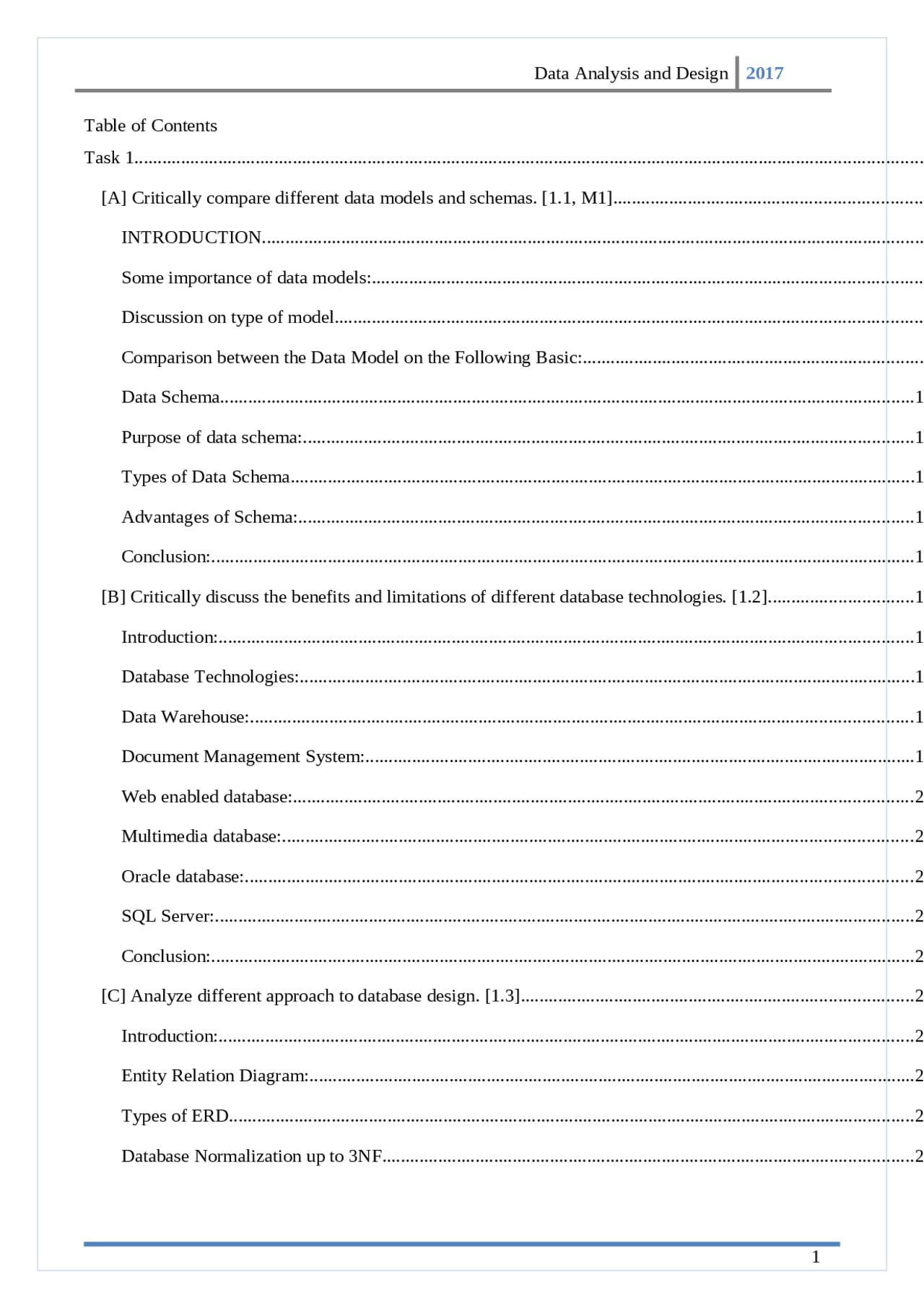 Data analysis and design - Docsity