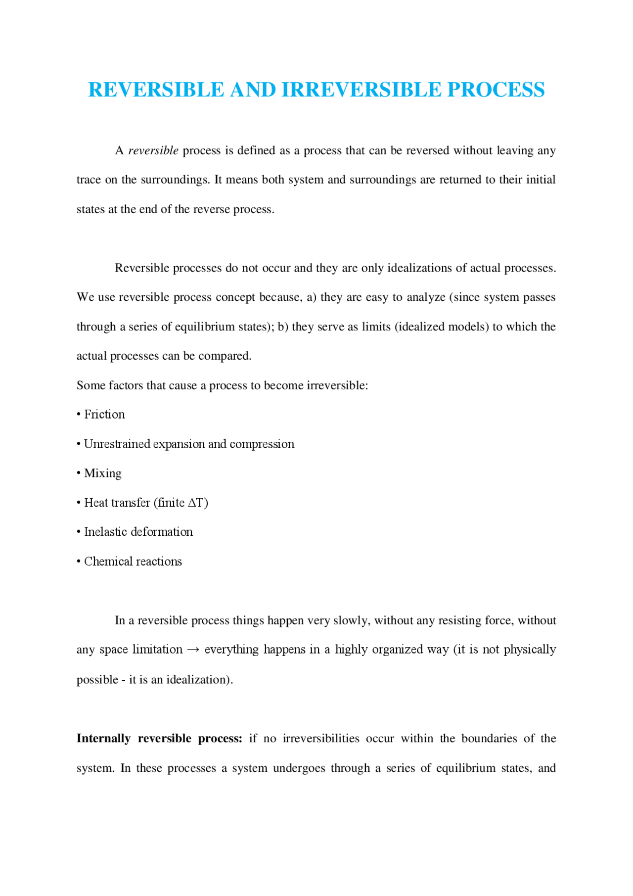 Reversible and Irreversible Processes Notes - Docsity