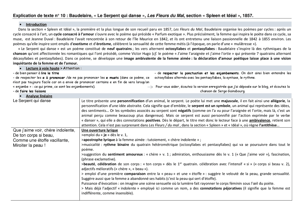 Le Serpent Qui Danse Analyse Linéaire Pdf Tu vas boire à la cantine du pepsi à l'orange | Lectures Français | Docsity
