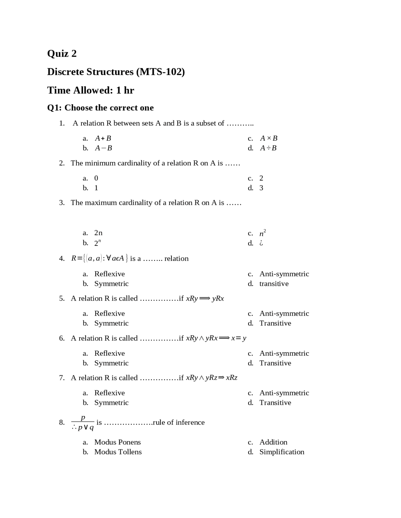 Discrete math's Assignment for new student | Assignments Mathematics ...