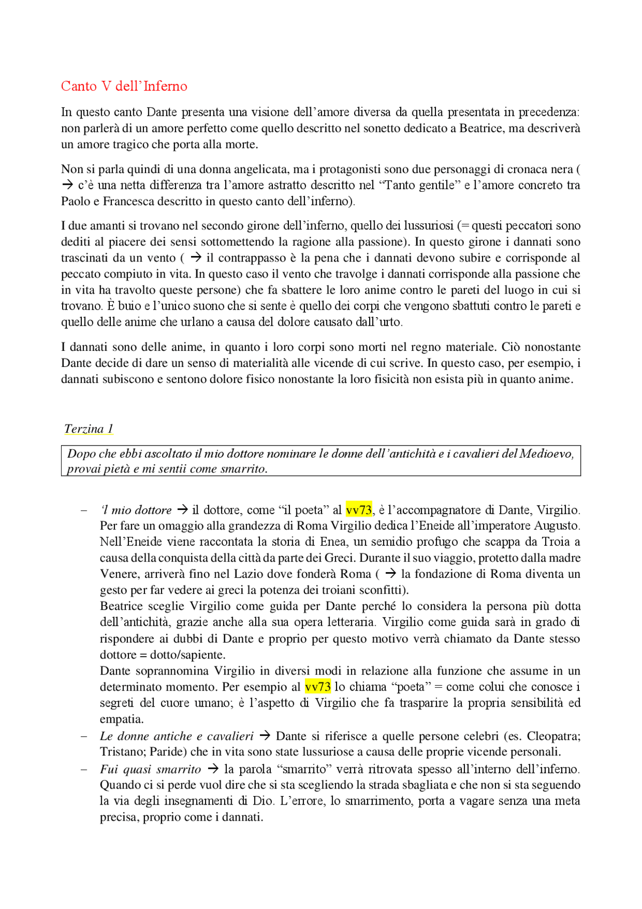 Divina Commedia, canto quinto dell'Inferno Docsity