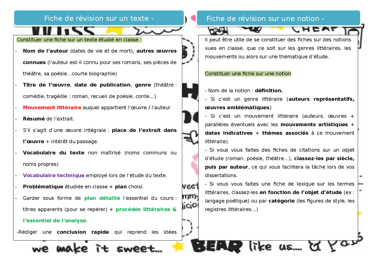 Comment Faire Des Fiches De Francais Pour Le Bac