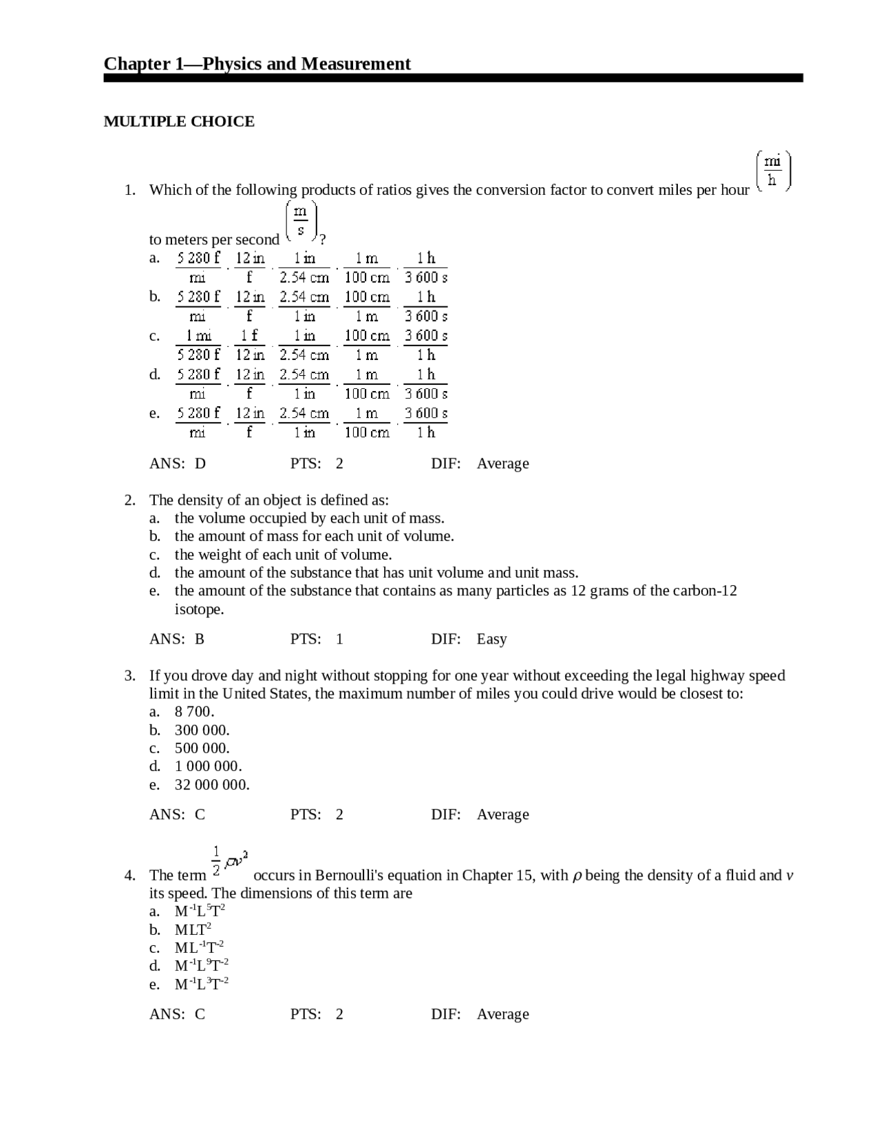 Physics chapter 1 test questions sample - Docsity