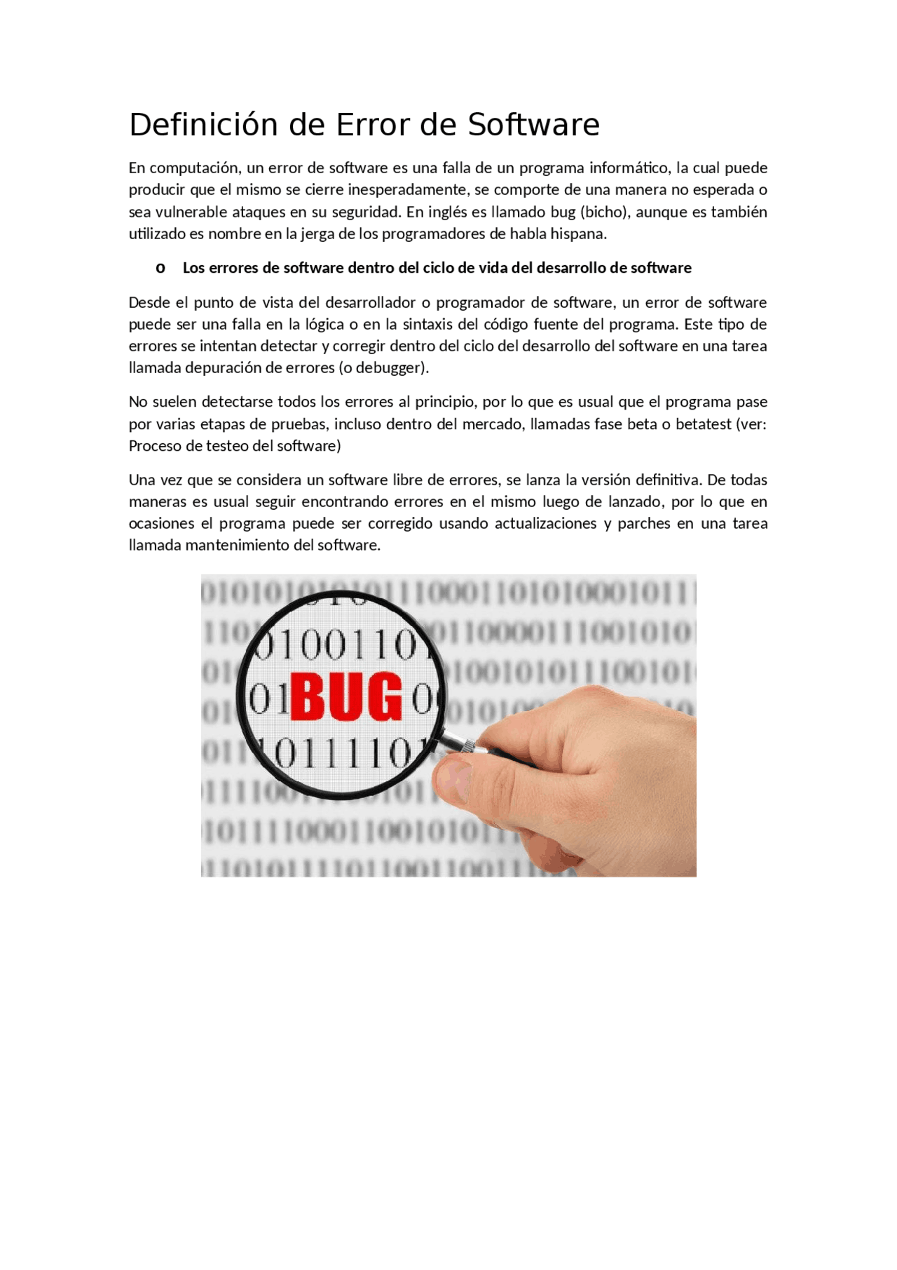 Errores Software Apuntes sobre los errores de software | Apuntes de Informática | Docsity