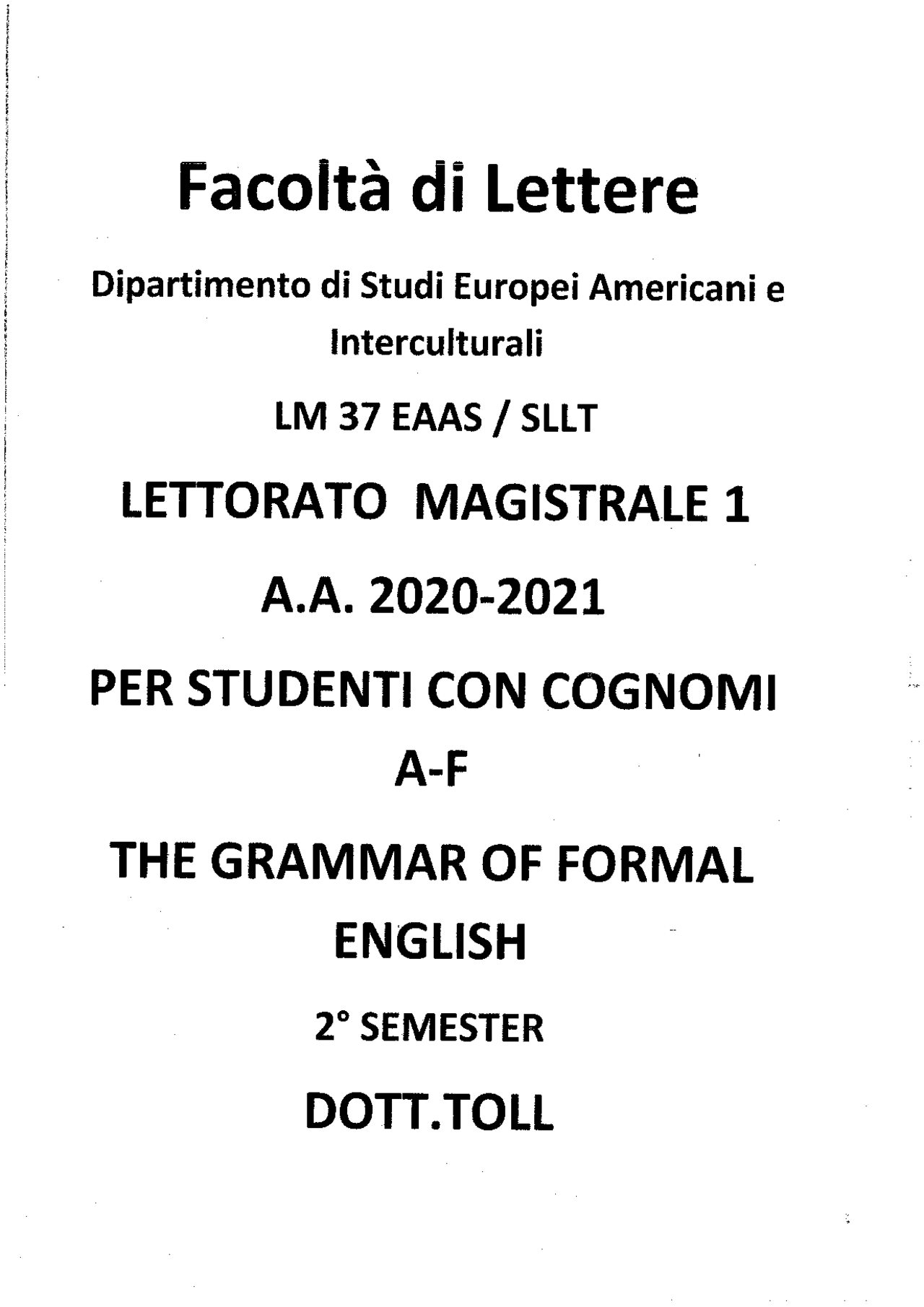 Dispense lettorato inglese nicholas toll magistrale formal writing