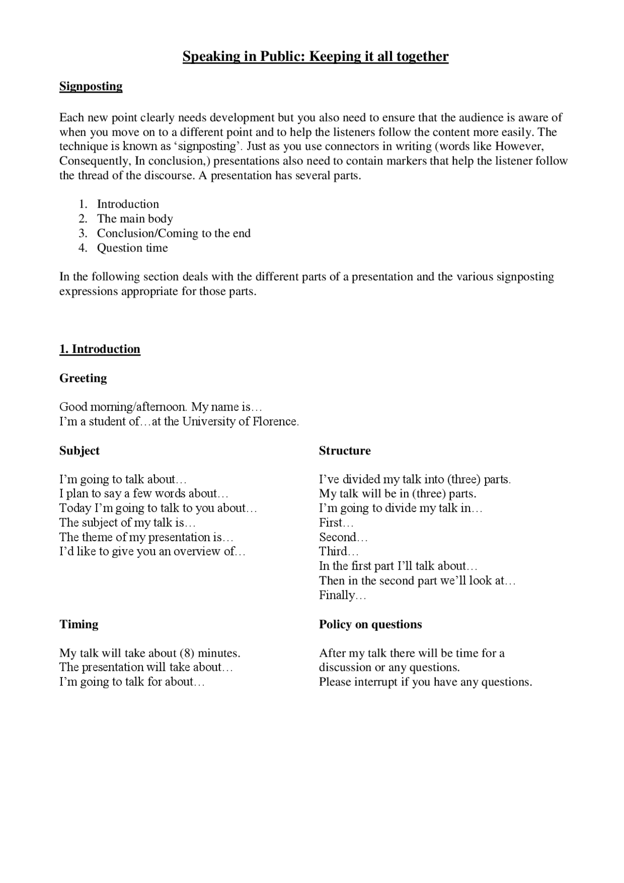 Signposting in presentations - Docsity