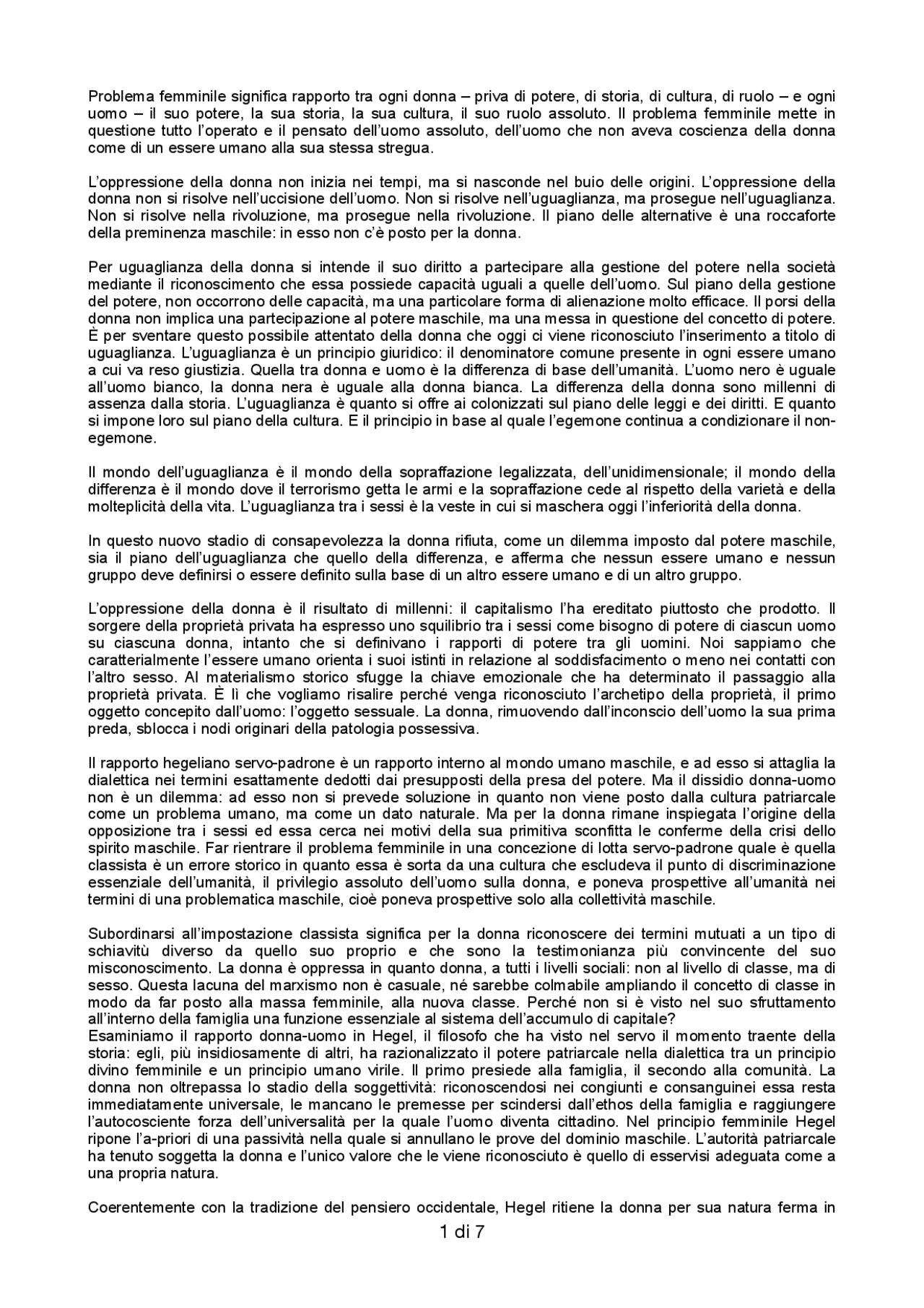 Sputiamo su Hegel Carla Lonzi Sintesi del corso di Cultural Studies Docsity Sputiamo su Hegel Carla Lonzi Sintesi del corso di Cultural Studies Docsity