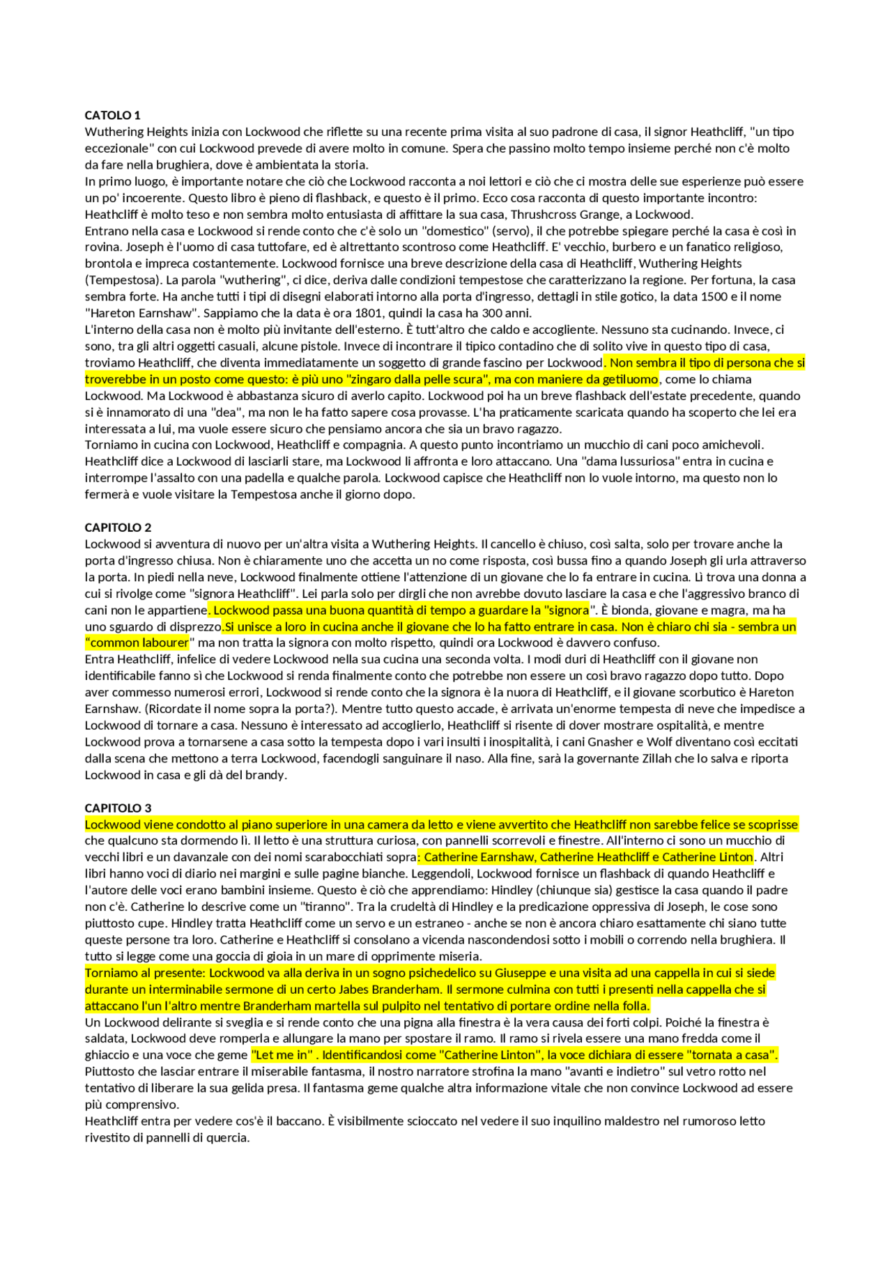 Riassunto per Capitoli di Cime Tempestose