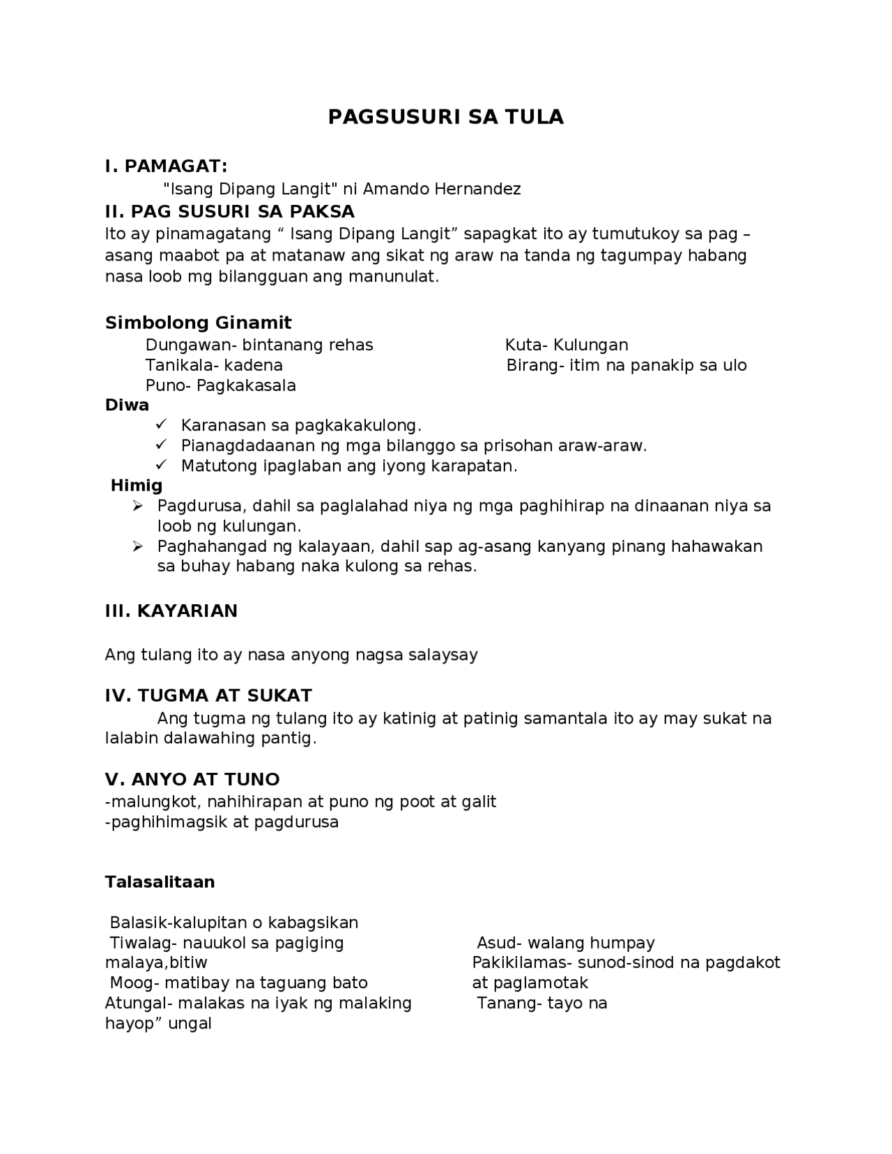 Pagsusuri sa tulang Isang DIpang Langit | Papers English Literature ...