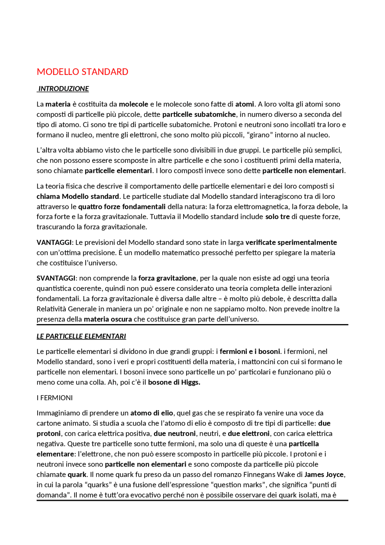 Modello standard delle particelle - Docsity