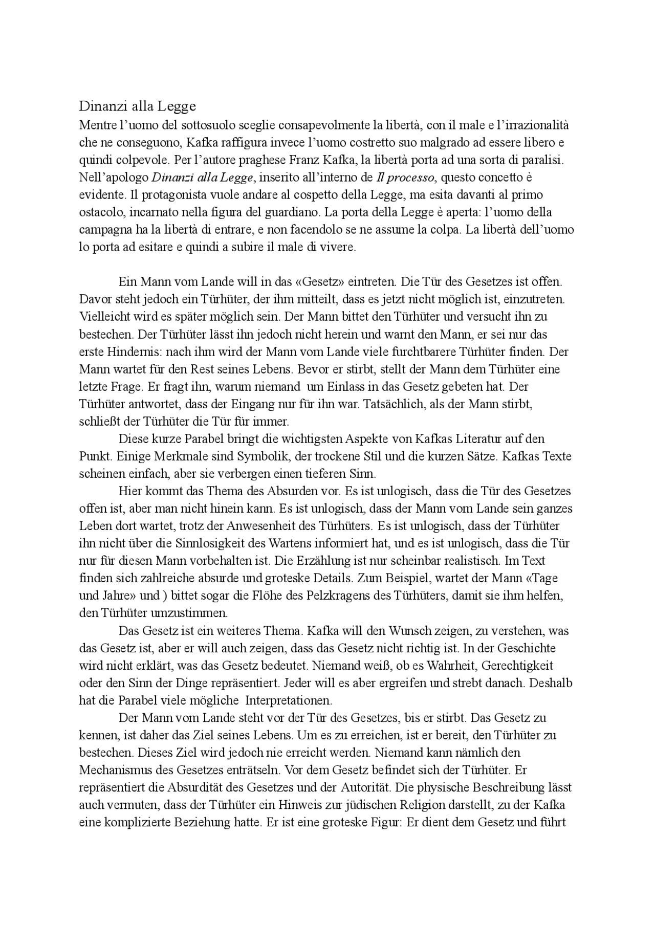 Vor Dem Gesetz Franz Kafka Vor dem Gesetz, Franz Kafka - Docsity