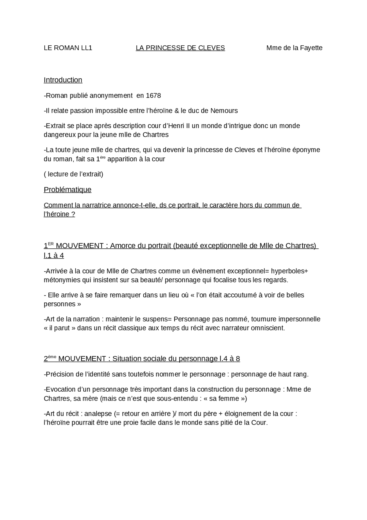 Portrait De Mlle De Chartres Analyse Linéaire Fiche Explication linéaire Princesse de cleves Portrait de Mademoiselle de  Chartres | Examens Français | Docsity