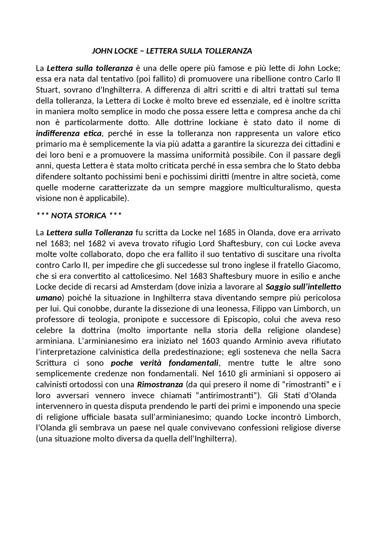 Lettera sulla tolleranza Docsity