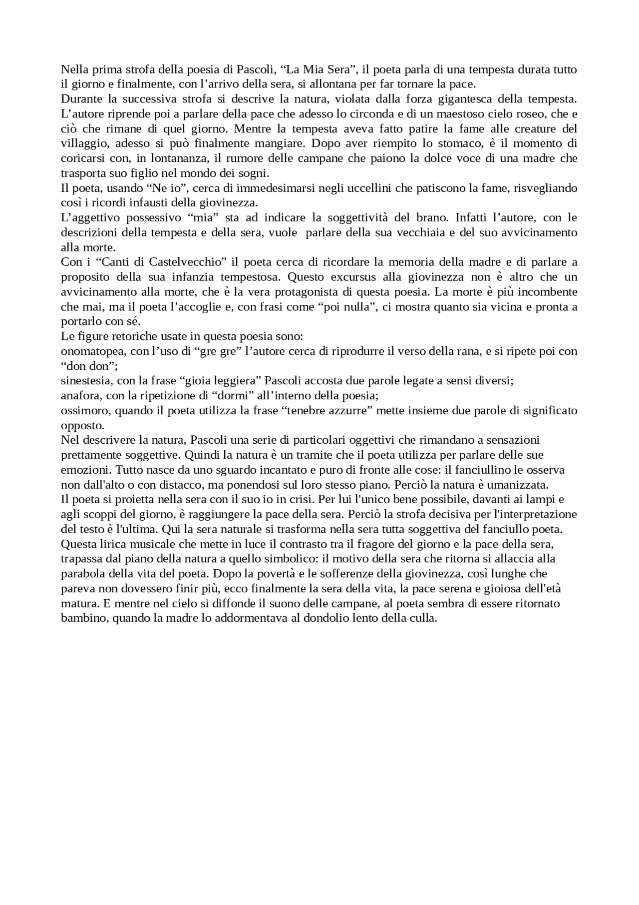 LA MIA SERA, PASCOLIANALISI Appunti di Italiano Docsity LA MIA SERA, PASCOLIANALISI Appunti di Italiano Docsity