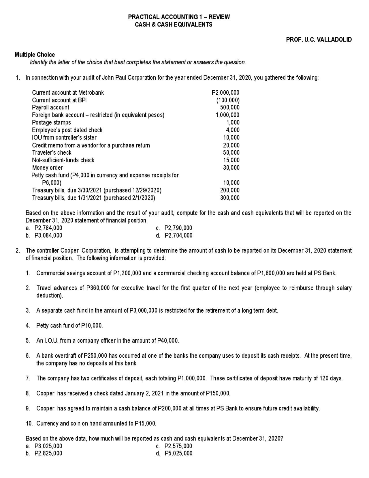 Practical Accounting 1 Review - Docsity