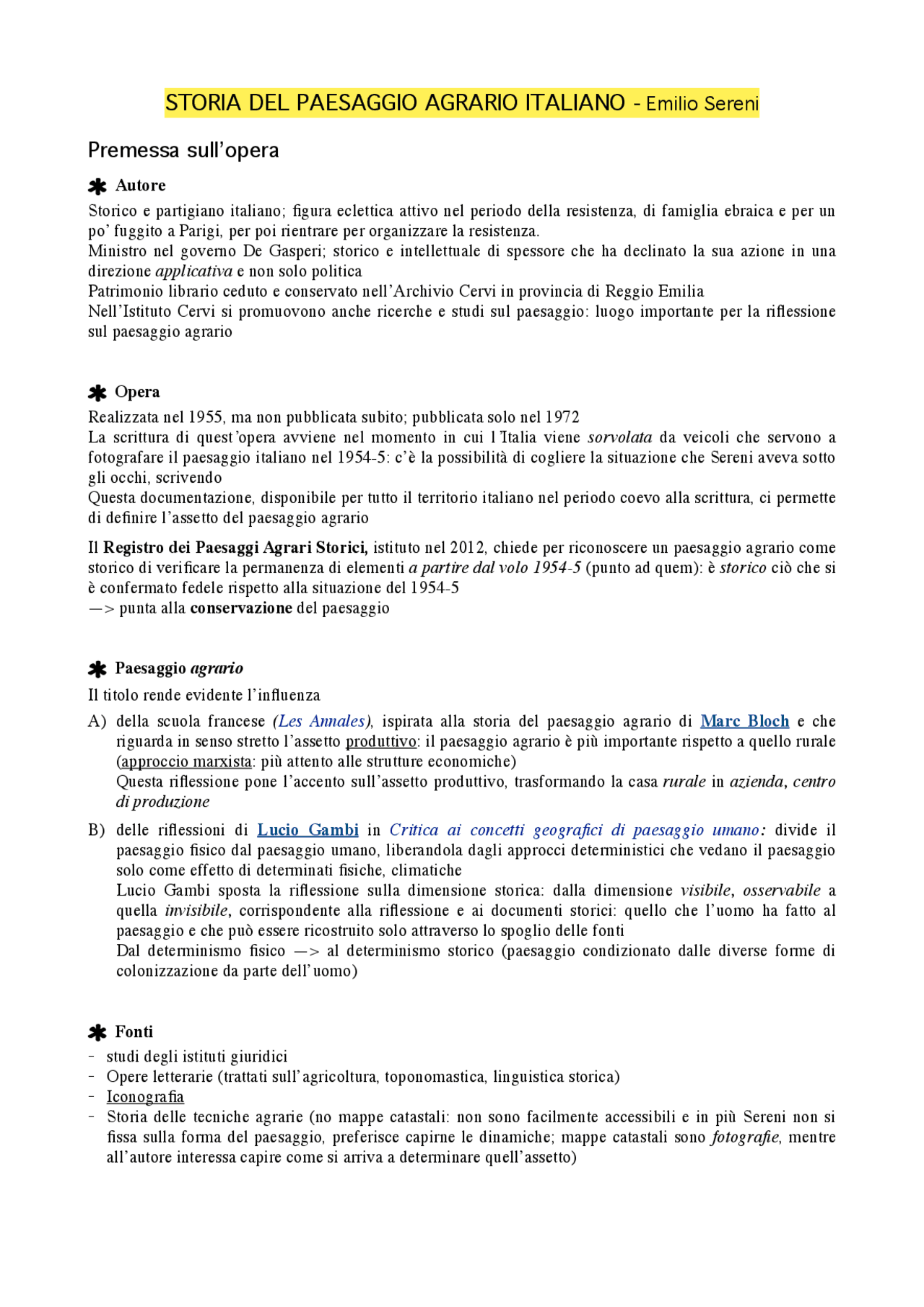 Riassunto Storia del paesaggio agrario italiano Emilio Sereni Sintesi