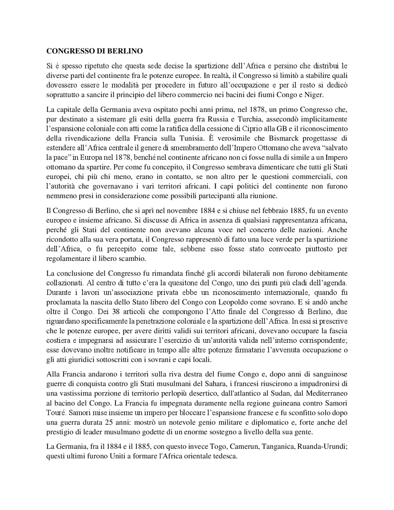 Il Congresso di Berlino Docsity