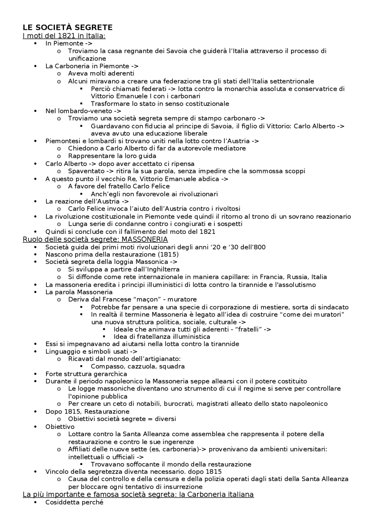LE SOCIETÀ SEGRETE che cosa sono Appunti di Storia Docsity