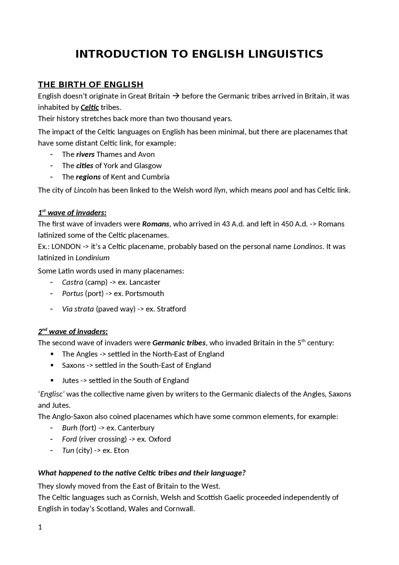 INTRODUCTION TO ENGLISH LINGUISTICS (LLS) - Docsity