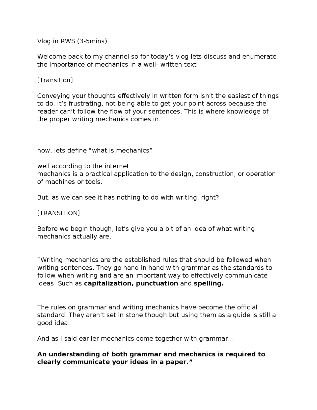 Well-written text vlog script | Transcriptions English - Docsity