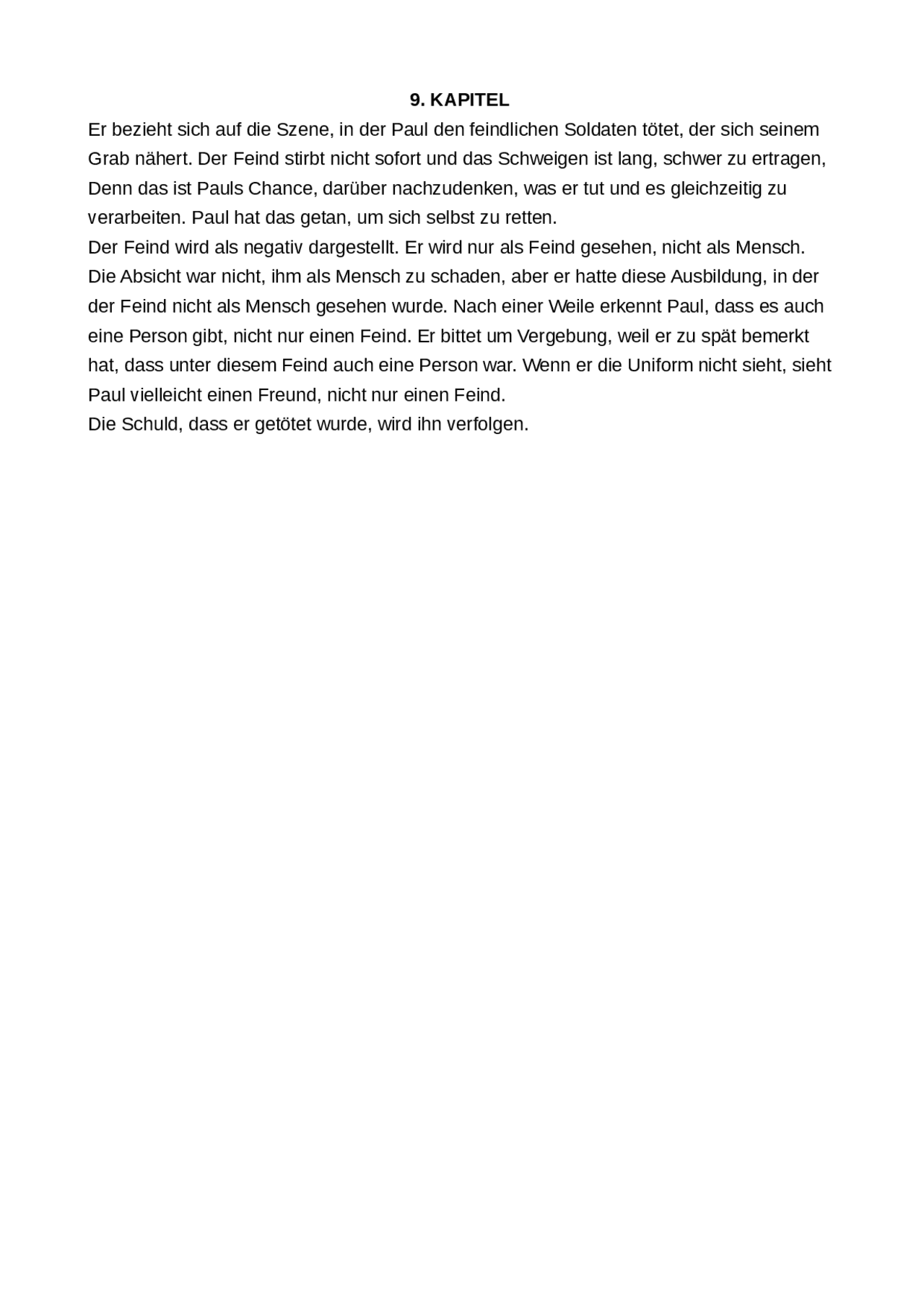 Im Westen Nichts Neues Zusammenfassung Kapitel 9. Kapitel -Im Westen nicht Neues - Docsity