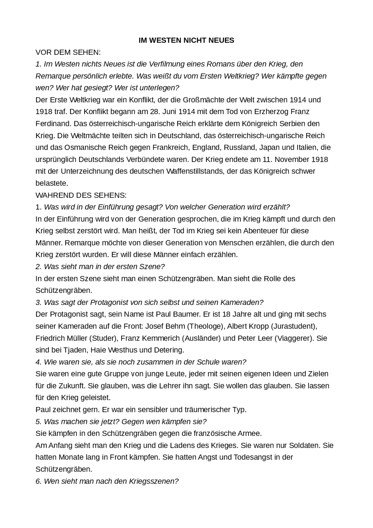 Im Westen nicht Neues - Docsity