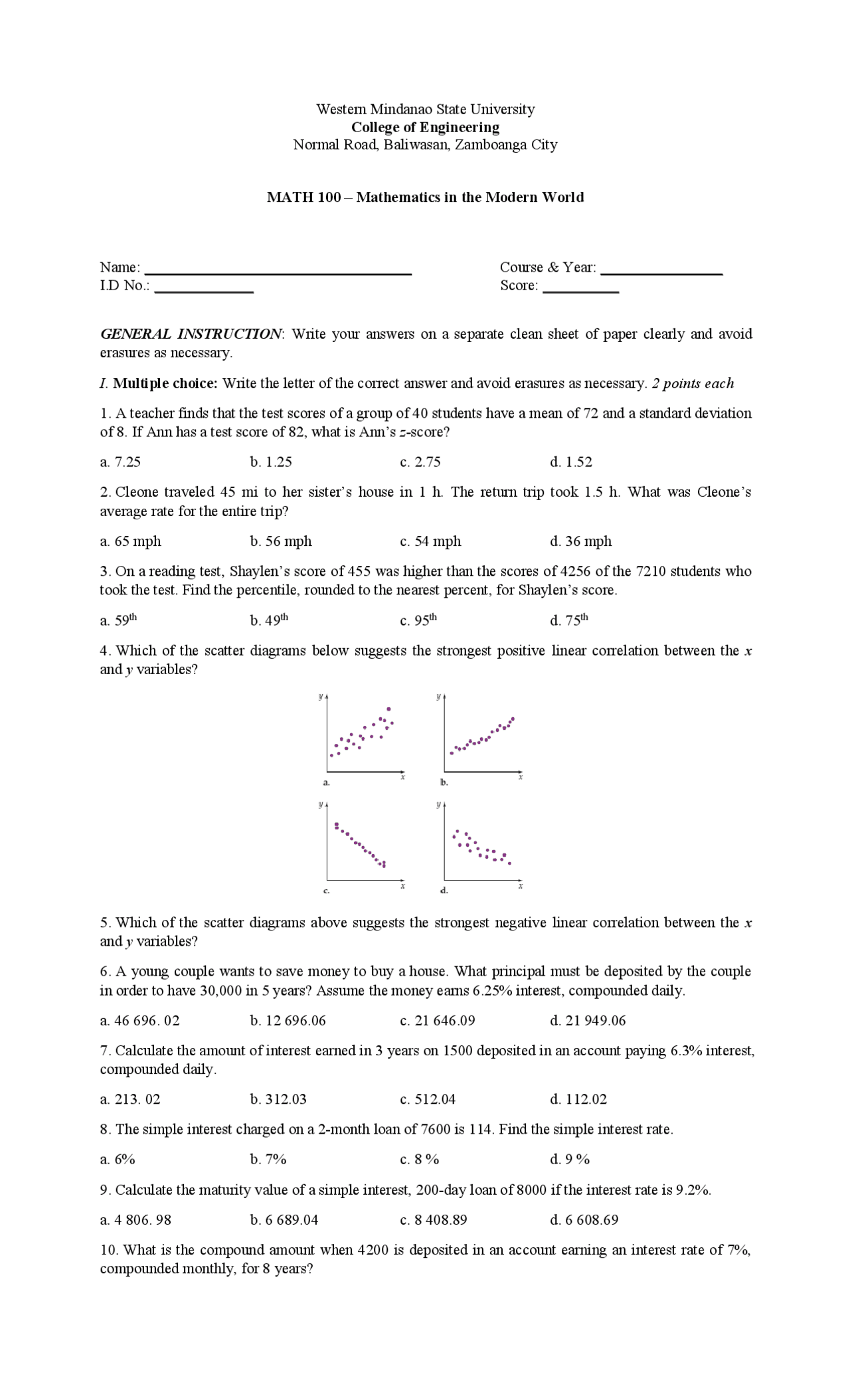 SpecialexamMathematics101 - Docsity