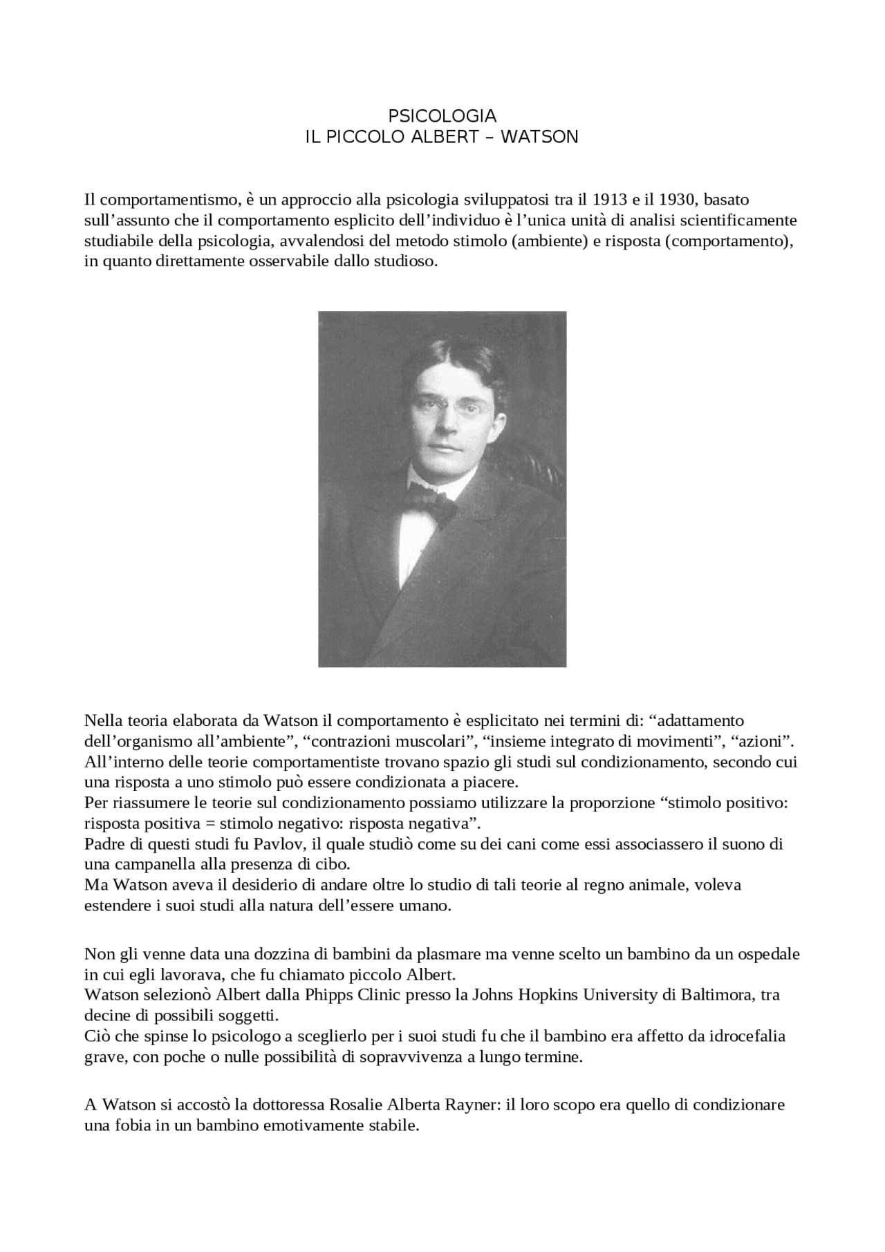 IL PICCOLO ALBERT WATSON Docsity