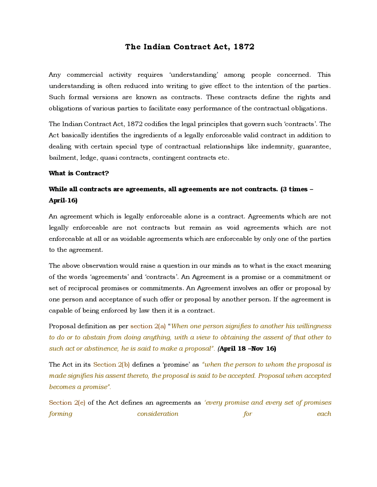 Contract Law-1 LLB 3 years Notes - Docsity
