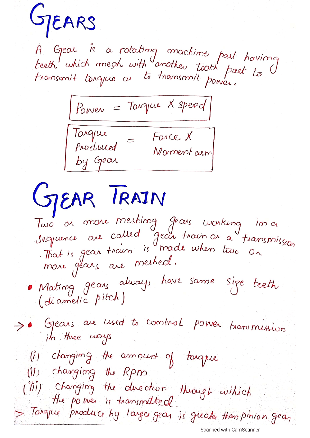 Gears and gear train - Docsity