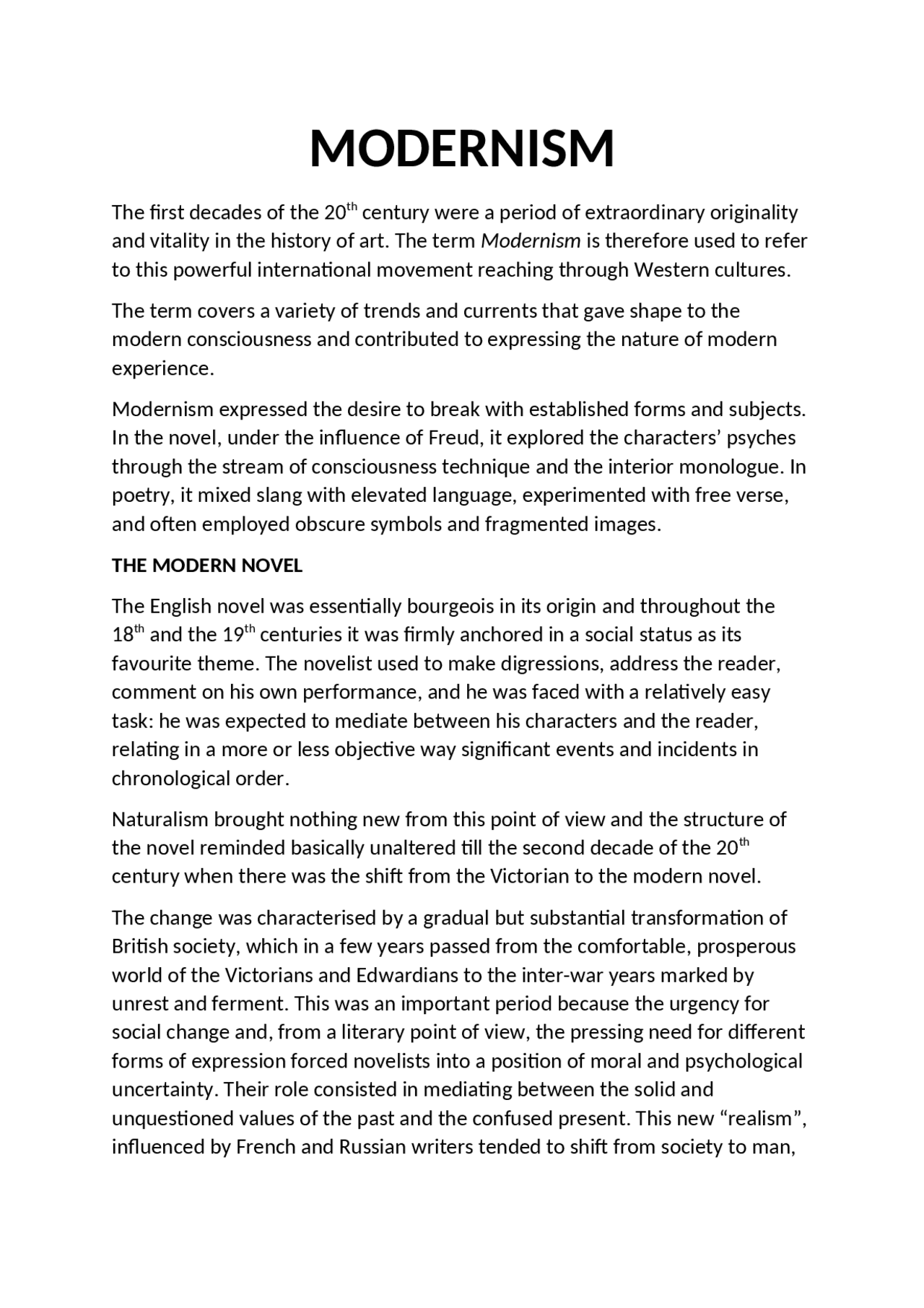 Modernism in english literature - Docsity