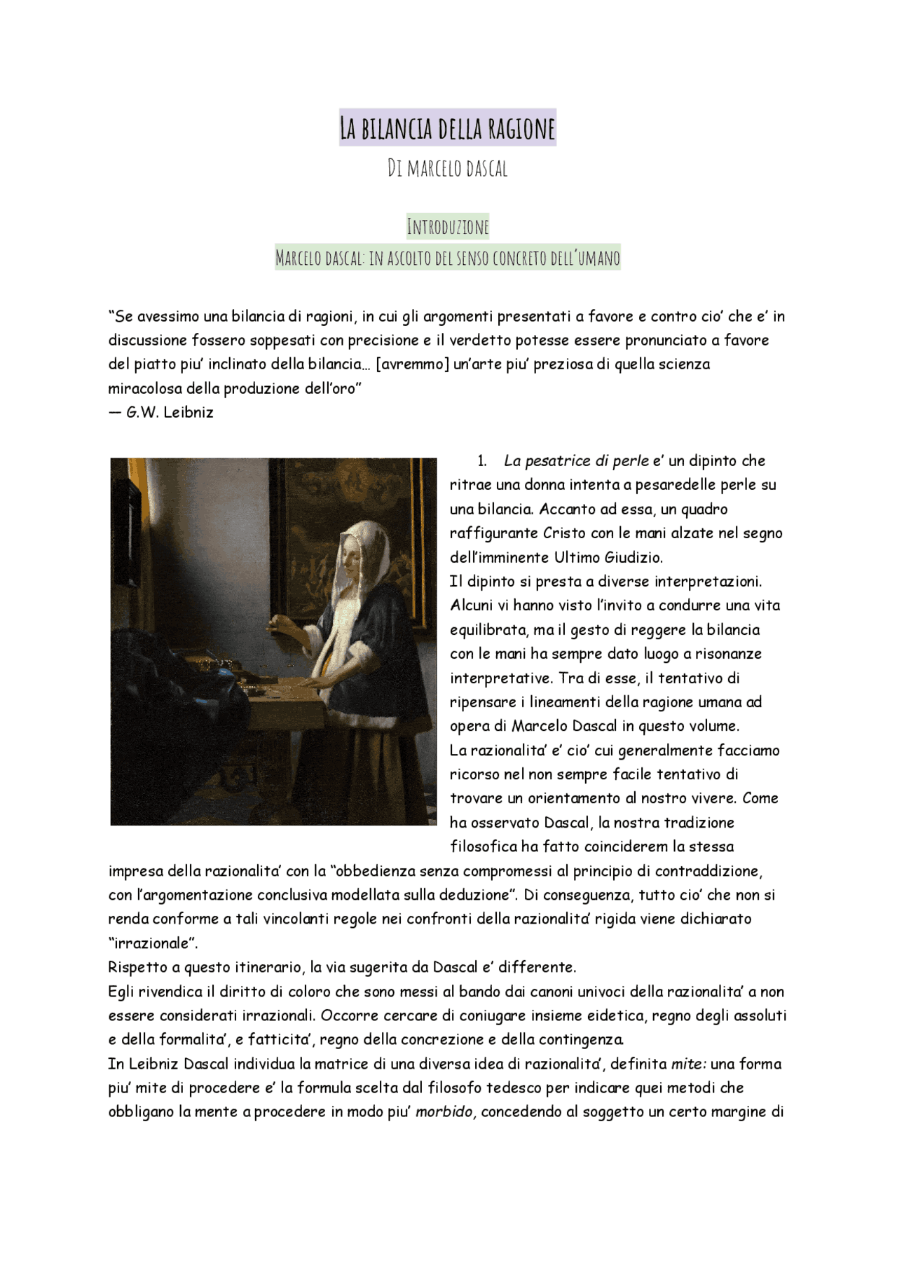 La bilancia della ragione — Marcelo Dascal - Docsity