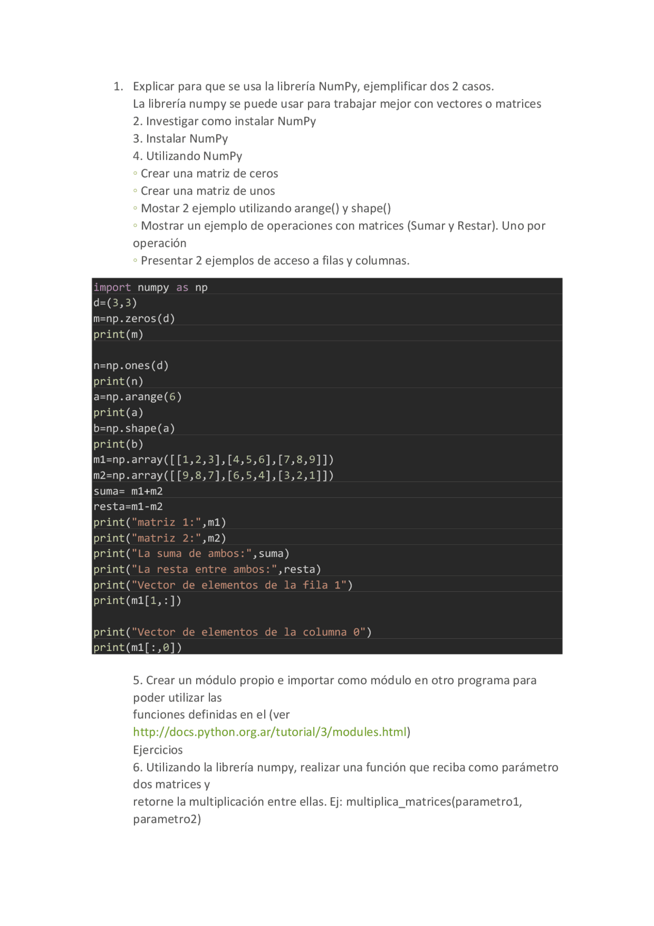 Tarea 6 de ejercicios de python - Docsity