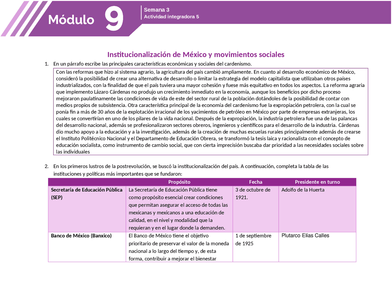 Modulo 9 Form Modulo 9 prepa en linea sep | Exercices de Historia del Mundo ...