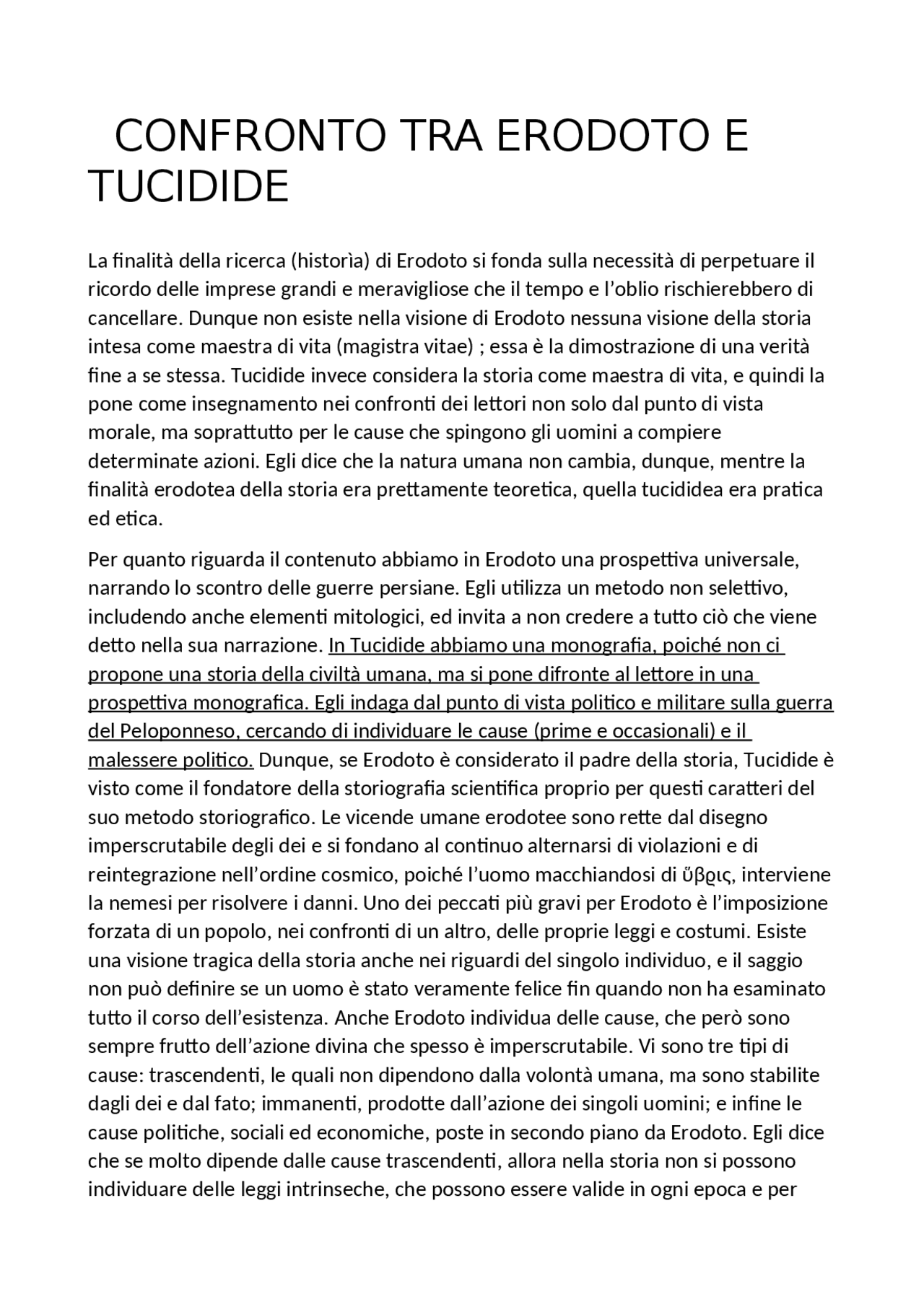 Metodo Storiografico E Confronto Tra Erodoto E Tucidide Appunti Di 