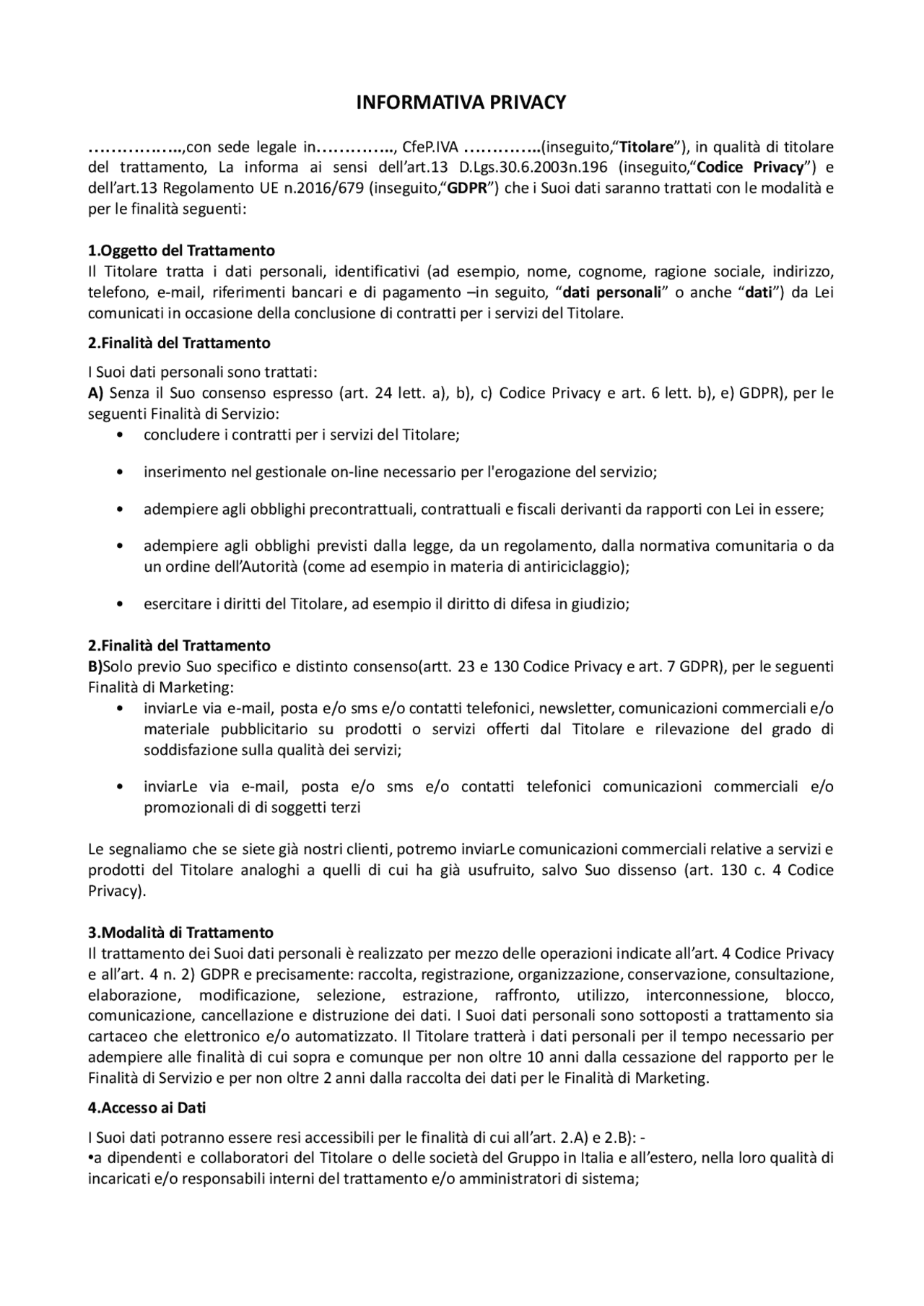 Modulo Privacy Pdf Modello privacy informativa - Docsity