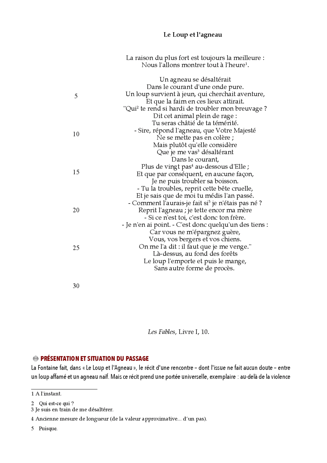 Le Loup et l'agneau analyse Exercices Littérature Docsity