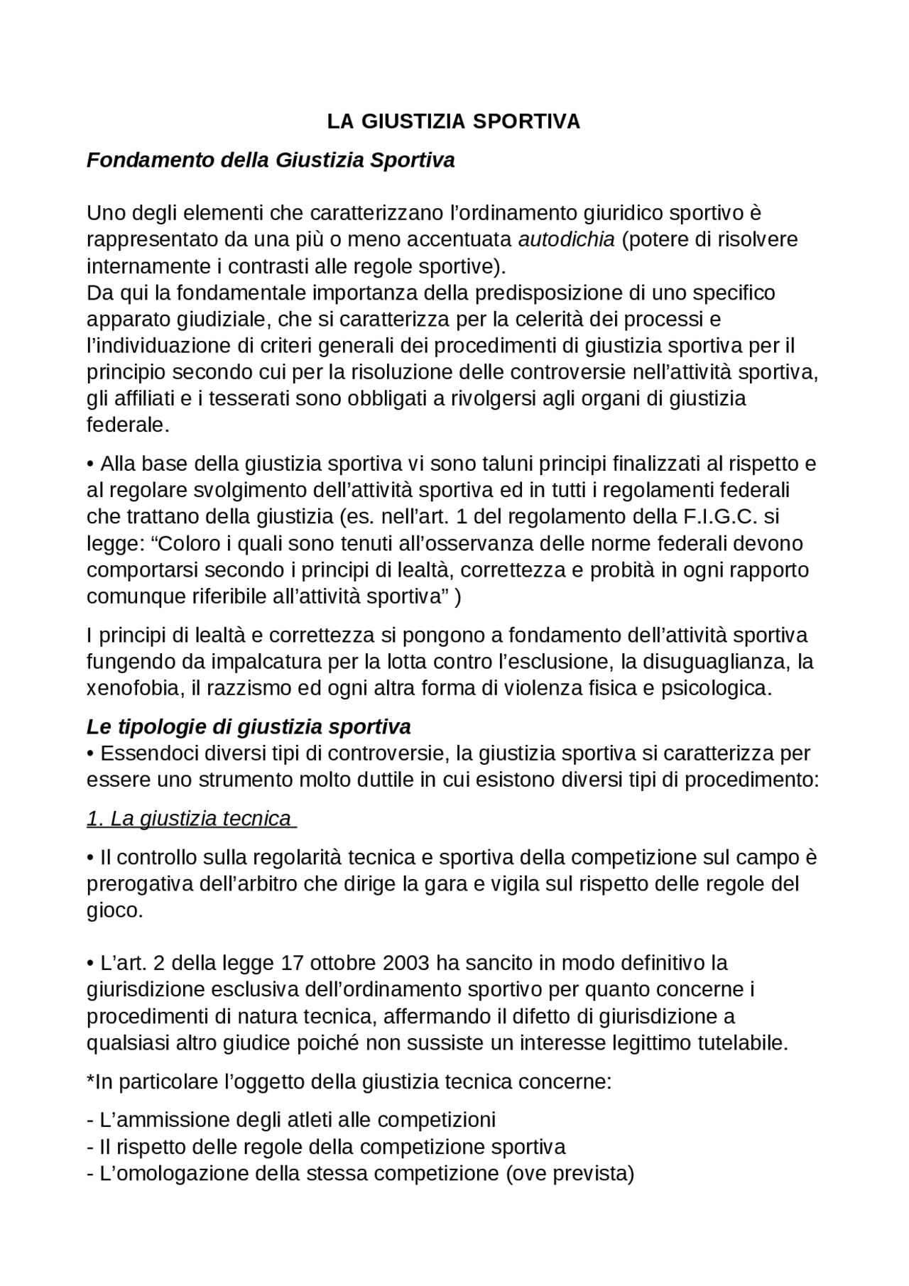 Riassunto CAPITOLO 7 Manuale "Lezioni di Diritto sportivo" Liotta