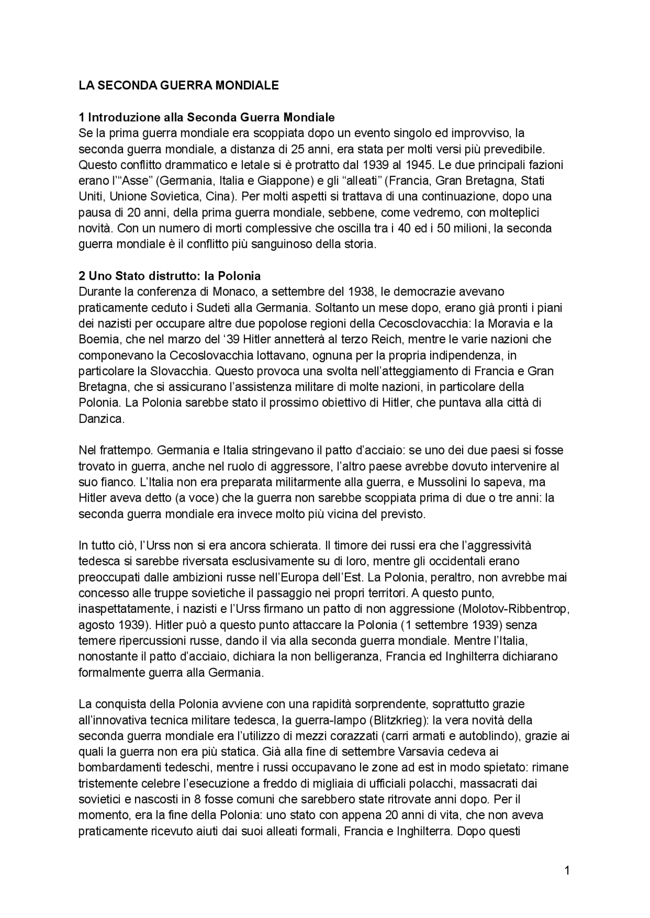 La seconda guerra mondiale. Riassunto breve Docsity