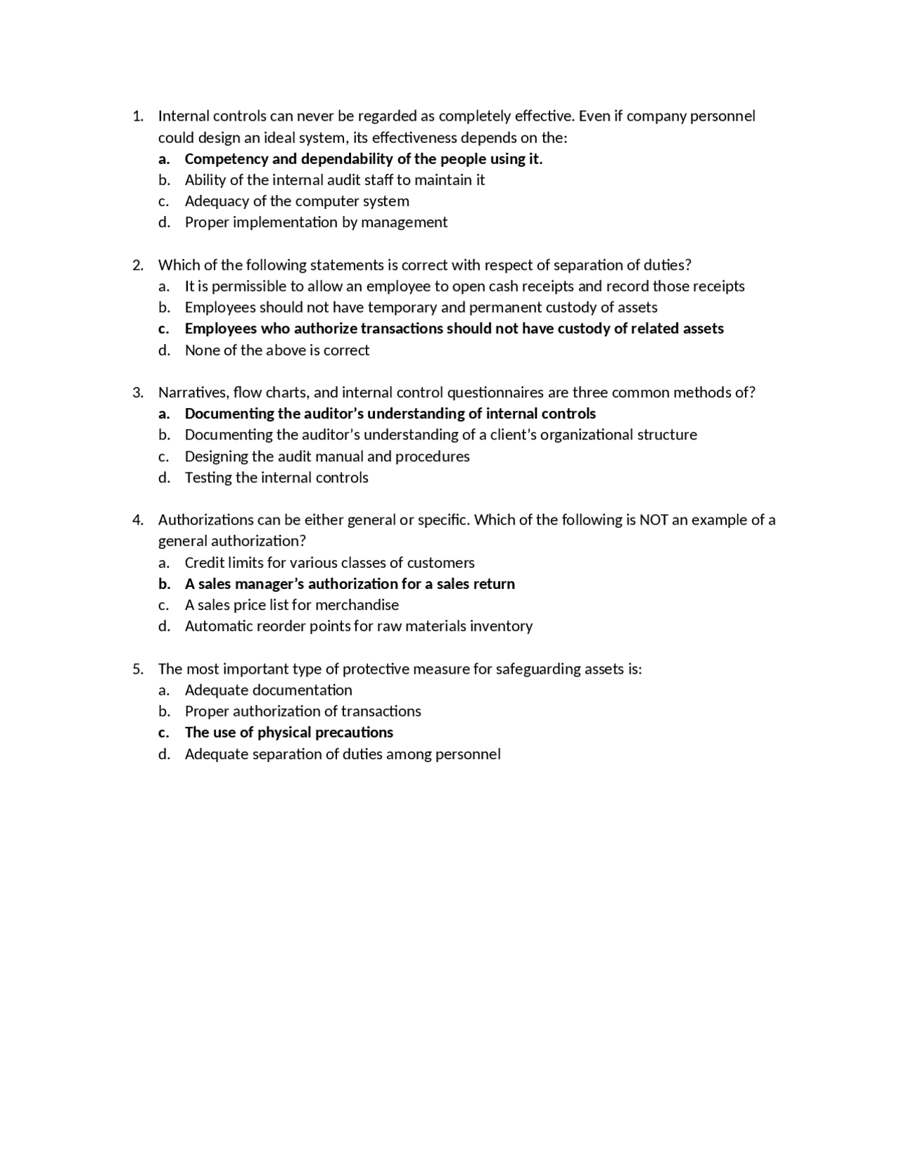 Multiple Choice set of Audit Quizzes - Docsity