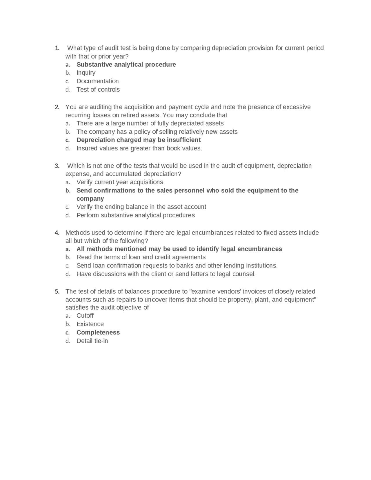 Multiple Choice set of Audit Quizzes - Docsity