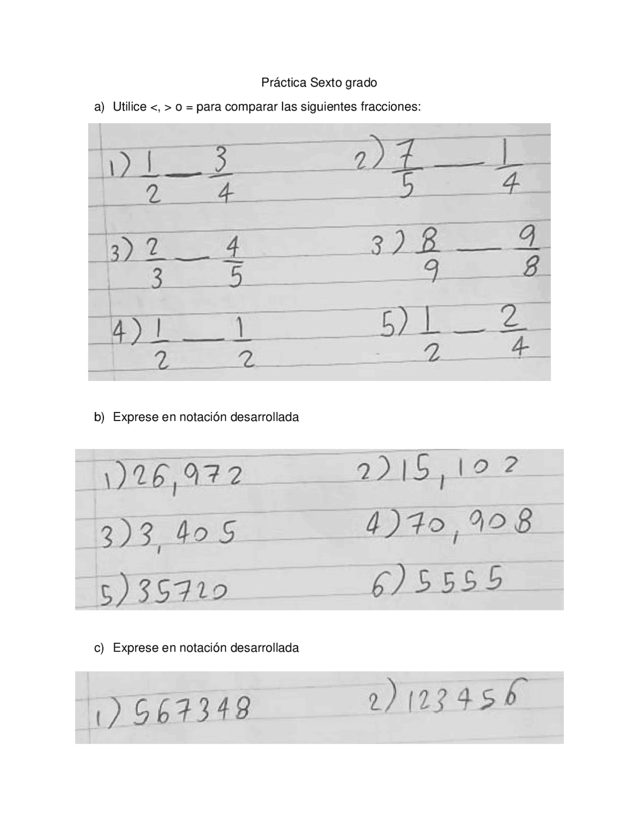 Práctica para sexto grado - Docsity