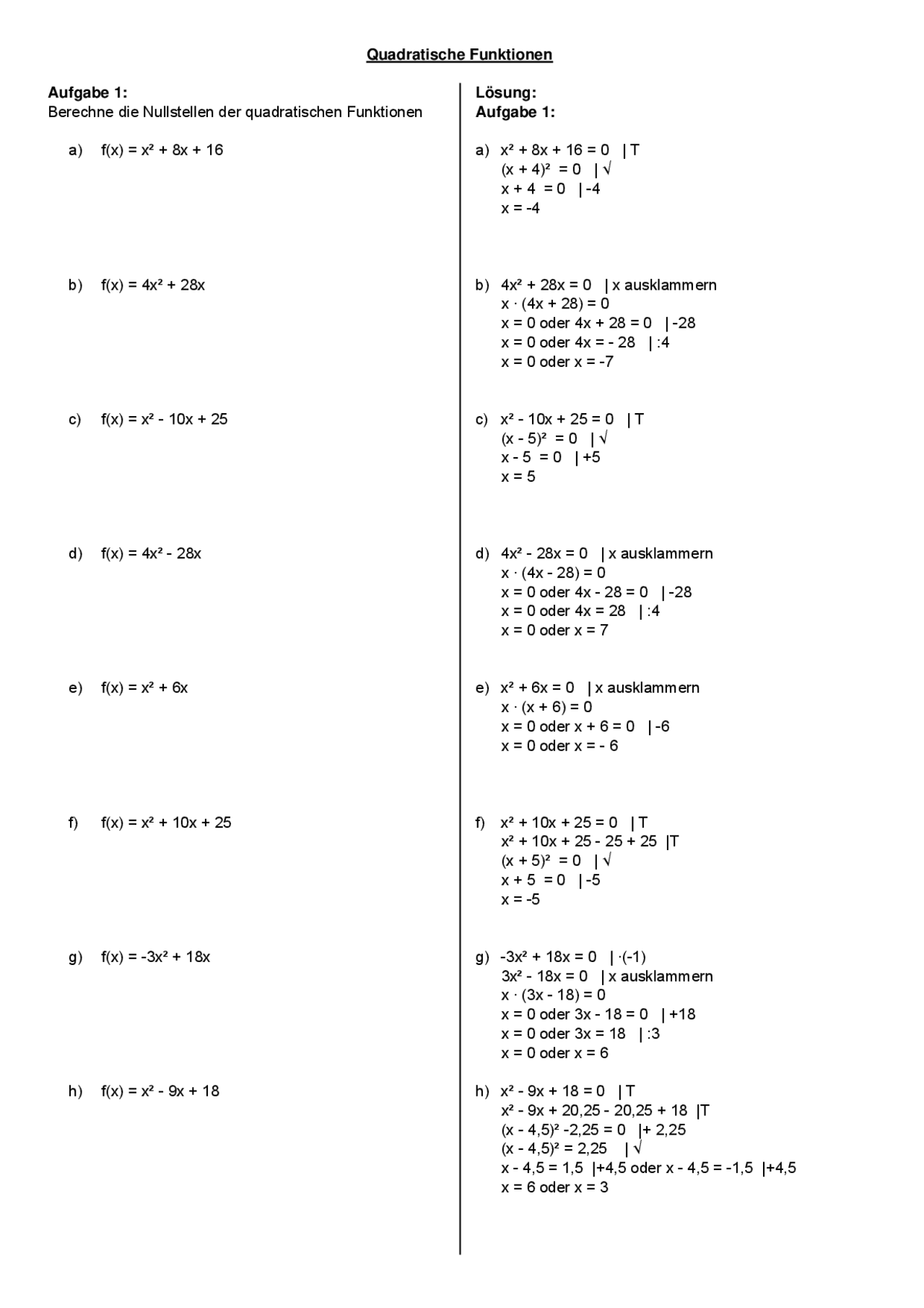 Nullstellen Von Quadratischen Funktionen Berechnen