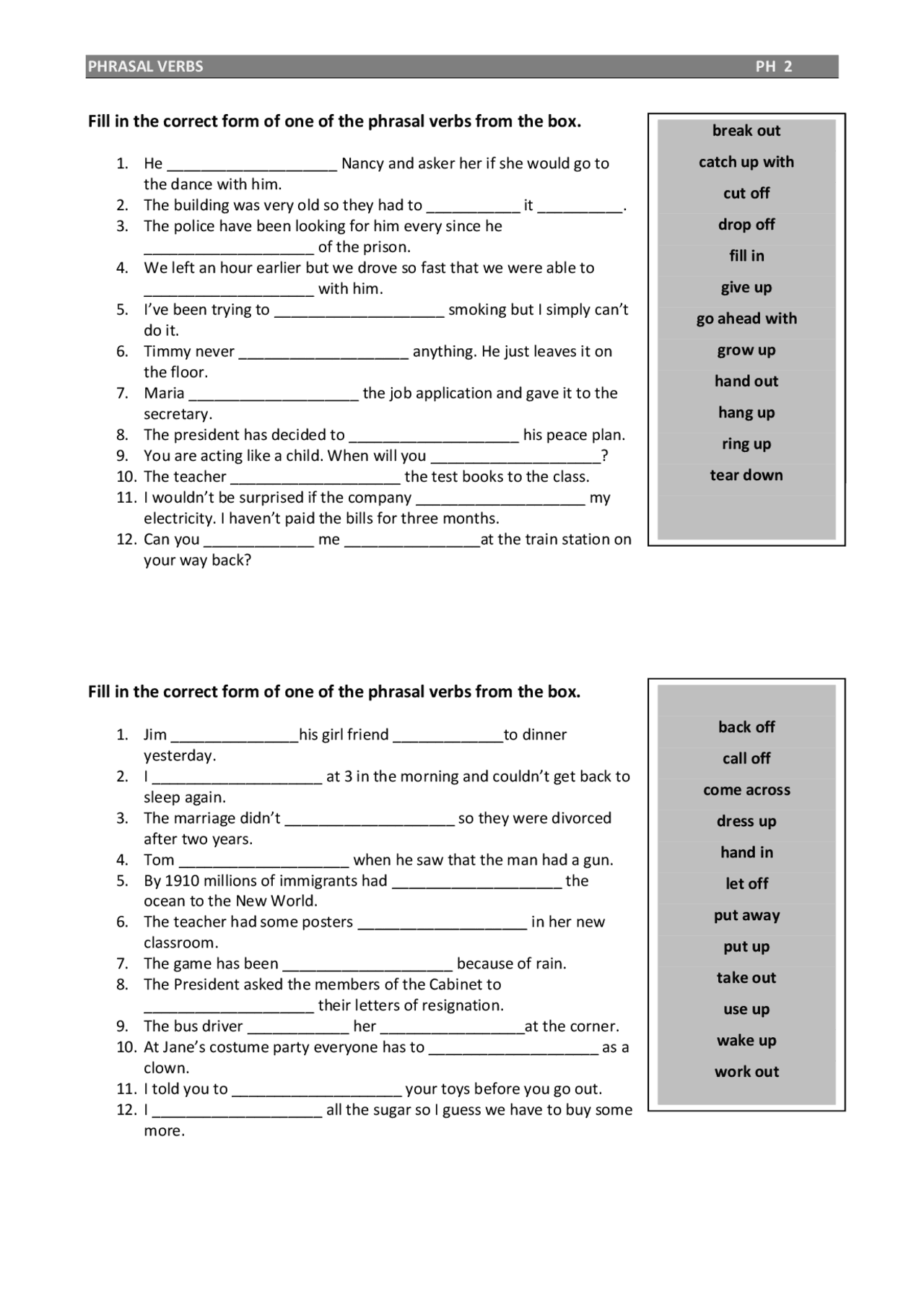 Phrasal verbs. english language. 2 - Docsity
