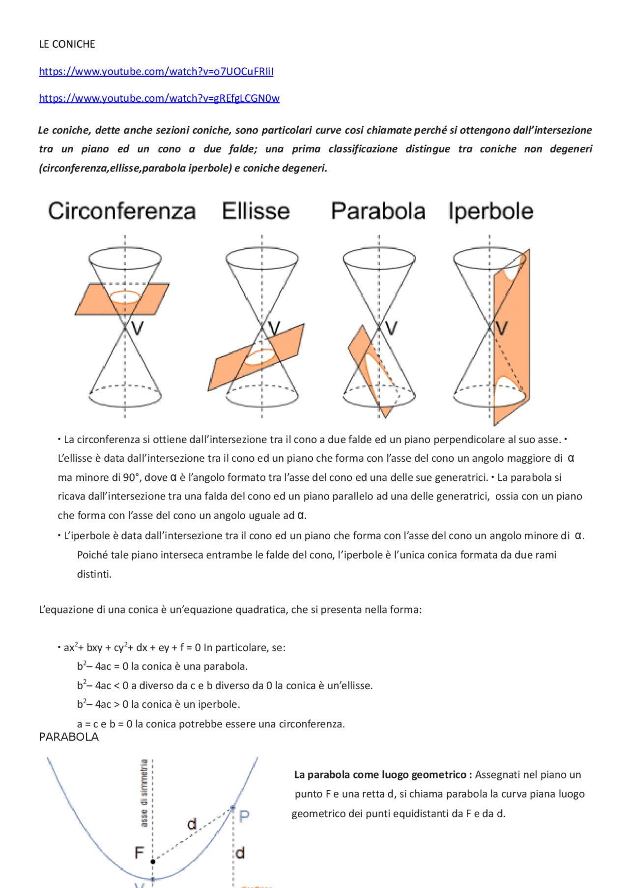 Le Coniche Ellissi circonferenza iperbole parabola Formulari Di le-coniche-ellissi-circonferenza-iperbole-parabola-formulari-di