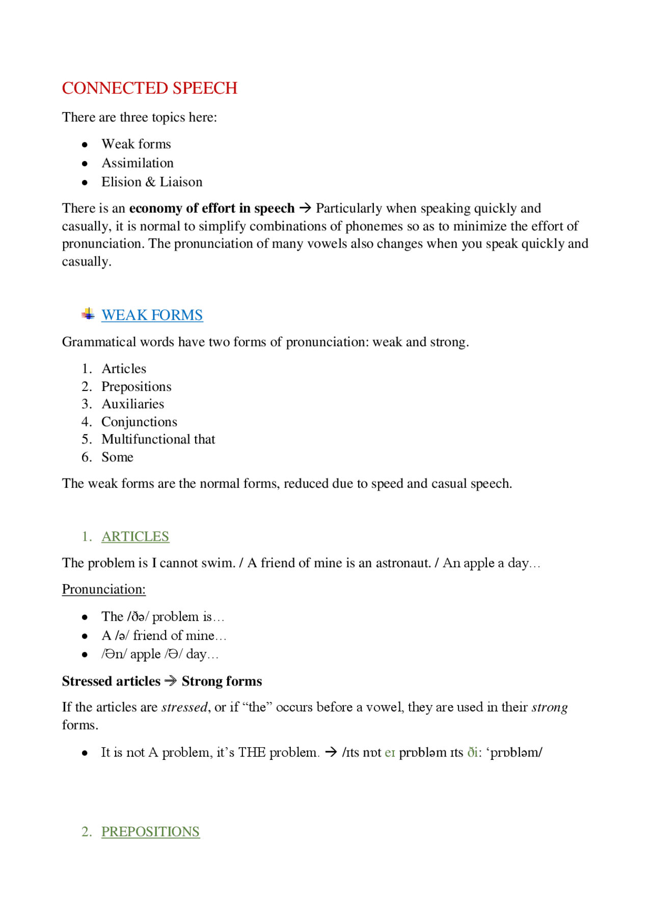 Connected speech - Weak forms, Assimilation, Elision & Liaison ...