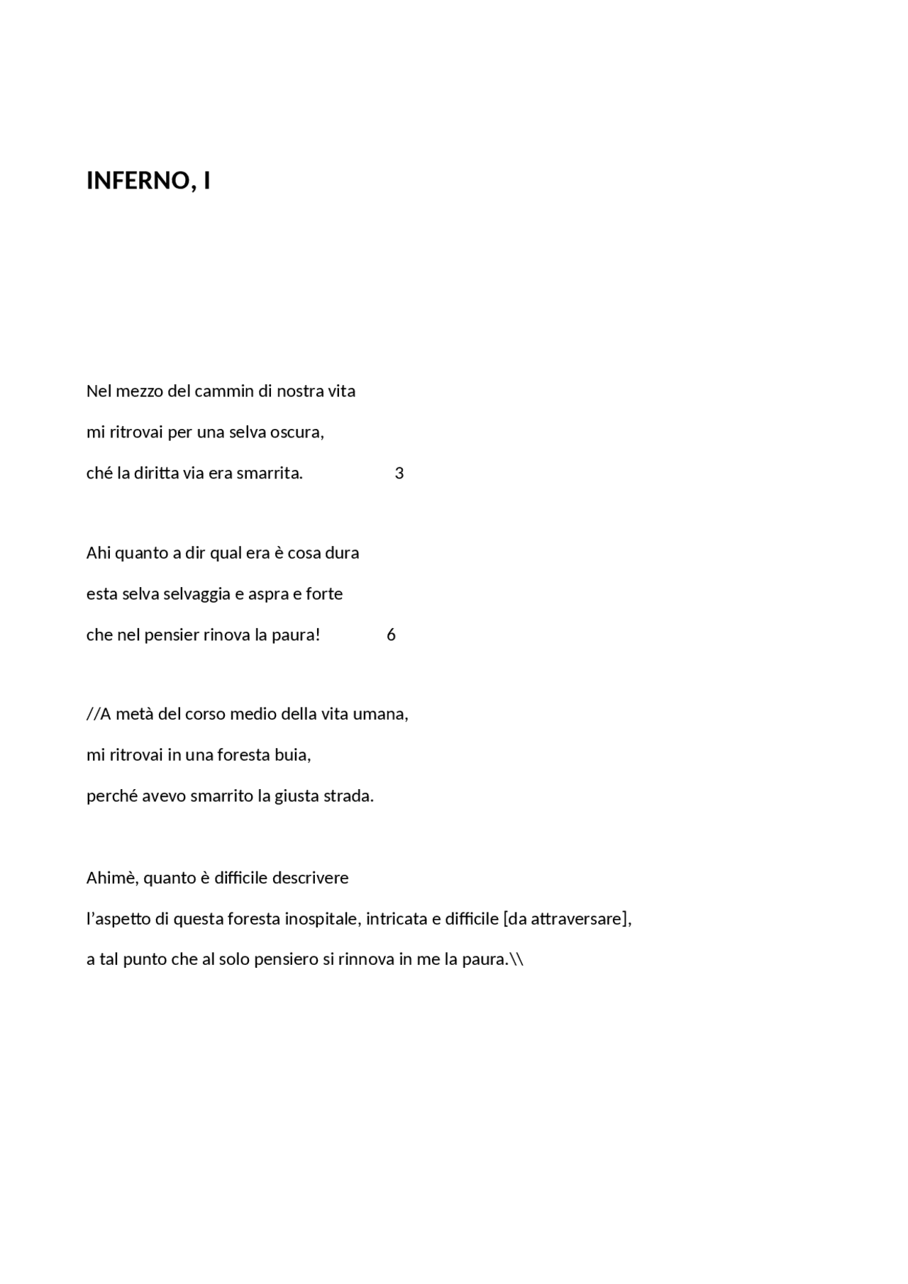 Primo canto Inferno parafrasi versi 1135 Esercizi di Italiano Docsity