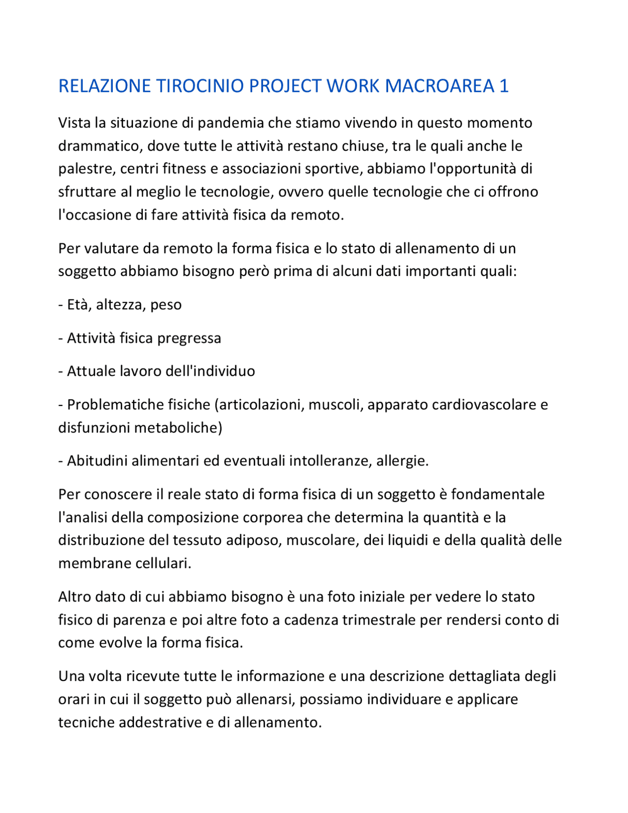 Project Work Tirocinio Uni Pegaso Scienze Motorie Guide Progetti E